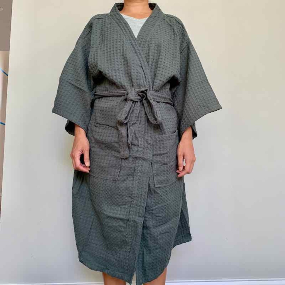Bathed Waffle Knit Gray Robe